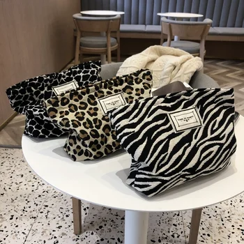 Didelis Moterų Leopard Kosmetikos Krepšys Drobės, Vandeniui Atsparus Užtrauktukas, Kad Iki Kelionės Krepšys Skalbimo Makiažas Organizatorius Grožio Atveju