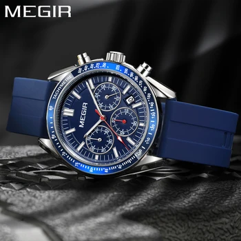 MEGIR Chronograph Kvarcas Laikrodžiai Vyrams Karinės Sporto Vandeniui Vyrų Laikrodis su Silikono Dirželis Auto Dienos Šviesos Rankas