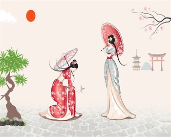 beibehang Foto Tapetai Originalus Paprastas ir Šviežio Japoniško Stiliaus Kimono Moteris Freskos Kambarį Sofa-lova, TV Foną, 3D Freskos