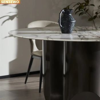 Dizaineris Prabangus turas virtuvės Marmuro Uolos Plokštė valgomojo stalo rinkinys 4 6 kėdės mesa tablo baldai comedor marbre Anglies plieno pagrindo