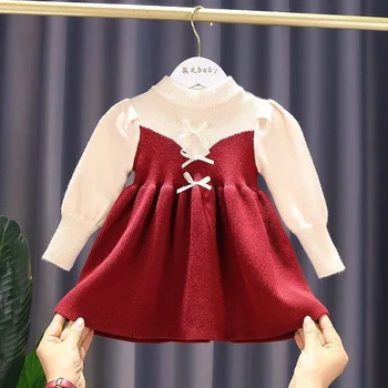 Pavasarį, Rudenį, Naujas Stilius Baby Girl Megzti Princesė Dress Minkštas Lankas Metų Kalėdas Vaikams, Kūdikiams, Drabužiai