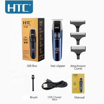 Htc Ne-588 Profesinės T-Peilis Nulio Pjovimo Už Kirpykla Ir Namų Naudojimo Ličio Baterija, Led Ekranas, Dviejų Greičių Kontrolės Hair Clipper