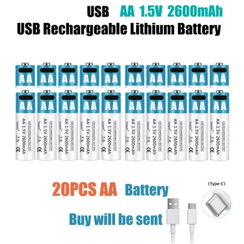 Didelė talpa 1,5 V AA 2600 mWh USB li-ion baterija nuotolinio valdymo pelės mažas ventiliatoriaus Elektros žaislas akumuliatoriaus Kabelis