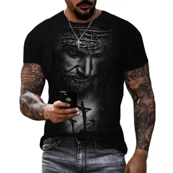 Cool T-shirt Jėzaus Kristaus 3D Atspausdintas T-shirt Vyrų Vasaros Mados Atsitiktinis Trumpas Rankovės Harajuku Gatvėje Viršų Didelis 6XL