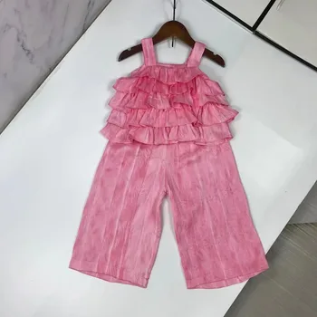 Vasaros Mergaičių drabužių Kietas Rožinė 3D stiliaus viršuje kelnės Kelnės Mergina Kawaii kelionės Stiliaus Mados vaikiška Apranga Dviejų dalių Komplektas