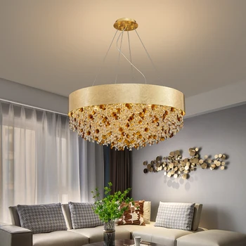 Šiuolaikinės kristalų liustra už kambarį namų dekoro kabinti cristal lempos apvalios aukso led šviesos rungtynių su pritemdomi