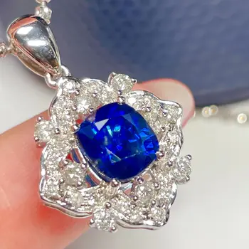 LR Safyras Pakabukas Nekilnojamojo Grynas 18K Gold Jewelry Natūralus Royal Blue Sapphire 1.97 ct Pakabučiai Moterų Smulkūs Karoliai