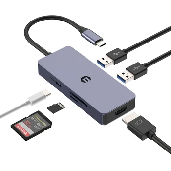 USB C Adapteris, 6: 1 USB C Hub su 4K HDMI, USB3.0 * 2 Prievadas, 100W PD, SD/TF MacBook Pro/Air M1/M2, iPad, Pro, iPad Mini, Su