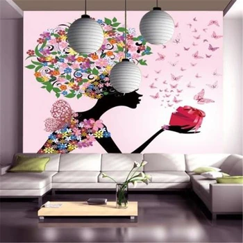 wellyu Užsakymą tapetai, freskos fone, grožio salonas, kirpykla drugelis modelio mergina papel de parede prabangių namų dekoro