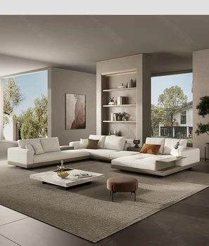 Brand new Nordic kampe sofa šviesos prabangos dizaineris minimalistinio stiliaus medvilnės ir lino sofa high-end vila