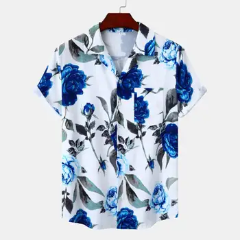 2023 Atsitiktinis Gėlių Spausdinti Marškinėliai Turn-žemyn Apykaklės Trumpas Rankovės Havajų Marškinėliai Vyrams Streetwear Havajų Vasaros Derliaus M-3XL
