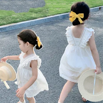 Suknelės Vasarą Mergaitėms Rankovių Vaiskiai Balta Nėrinių Sijonas Mergina Princesė Dress Vaikai Mados Clothings Baby Girl Vientisas