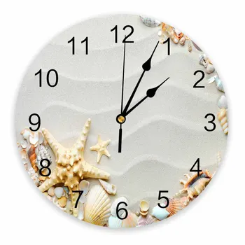 Paplūdimys Smėlio Bangos Žvaigždė Shell Myli Dekoratyvinis Apvalus Sieninis Laikrodis Individualizuotos Dizainas Ne Pažymint Silent Miegamieji, Didelis Sieninis Laikrodis