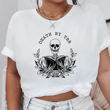 Mirties TBR T-shirt Juokingi Skeletas Mokytas Top Marškinėliai, Estetinės Moterų Bookworm Skaityti Marškinėlius Streetwear