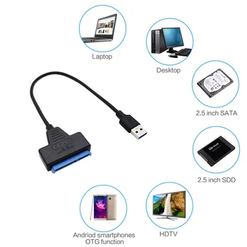 SATA į USB 3.0-2.0 Kabelį Iki 6 Gb 2,5 Colių Išorinį HDD SSD Kietąjį Diską 22 Pin Sata III Kabelis