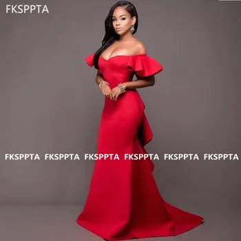 Raudona Undinėlės Prom Dresses 2021 Nuo Peties Satin Black Merginos Oficialų Suknelė Ilgai Prom Chalatai Chalatas De Soiree