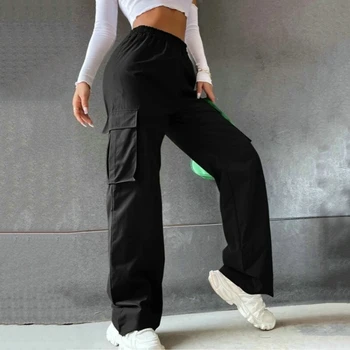 Negabaritinių Kelnes Dideli Krovinių Kišenės Su Parašiutu Kelnės Moterims Streetwear Derliaus Hip-Hop Pločio Kojų Poilsiu Baggy Sweatpants Techwear