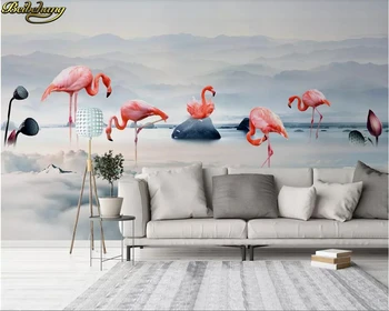 beibehang Užsakymą tapetai freskomis Šiaurės minimalistinio debesis kruša flamingo toli kalnų fone sienos popieriaus freskos 3D tapetai