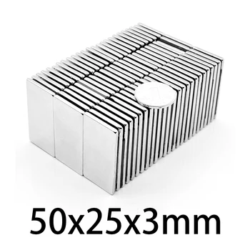 1-10vnt 50x25x3mm Neodimio Magnetas 50mmx25mmx3mm N35 NdFeB Blokuoti Super Galinga, Stipri, Nuolatinio Magnetinio imanes