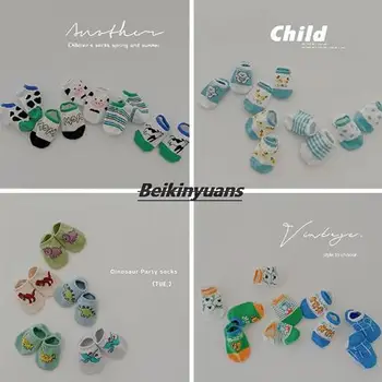 Vaikiškos kojinės, pavasarį ir vasarą animacinių filmų gyvūnų, vaikų valtis kojinės, languotas dryžuota skara berniukas kojinių
