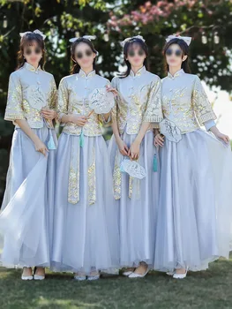 2023 Kinų Stiliaus Bridesmaid Dresses Wushu Vienodą Moterų Tradicinių Vestuvių Cheongsam Oficialią Vakaro Suknelės Tango Kostiumas Rinkiniai