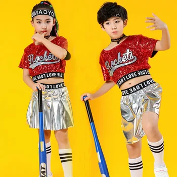 Berniukas ir Mergaitė, Džiazo Šokio Kostiumai Mergaitėms Cheerleader Etape Šokių Drabužius Vaikas Hip-Hop China Šokių Kostiumas Vaikų Pramoginių Šokių Rinkinys