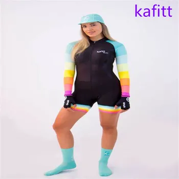 kafitt-moterų sporto mažylei jersey vientisas suknelė ilgomis rankovėmis dviračių lenktynių 