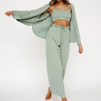 Moterų Pajama Komplektai Prancūzų Stiliaus Rudenį, Purus Megzti Liemenėlės Viršūnes Kelnes Loungewear Moterims