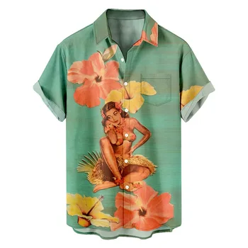 Plus Size 2023 Seksualus 3d Skaitmeninio Spausdinimo Modelio vyriški Marškiniai Retro Havajų Marškinėliai Vyras Gatvėje Trumpas Rankovės Viršuje Laisvi Marškinėliai Vyrams