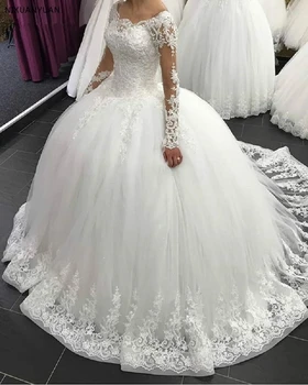 2023 Elegantiškas Ilgomis Rankovėmis Vestuvių Suknelės, Nėriniai Kamuolys Suknelė Tiulio Princesė Libanas Vestuvinių Suknelių Plius Dydis Drabužius, De Mariee