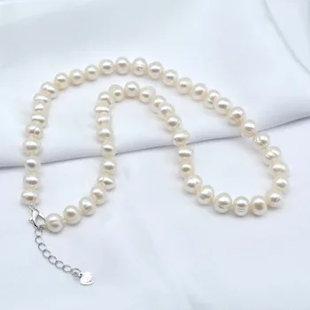 Ponios Karoliai Baltos Spalvos Gėlavandenių Perlų Vėrinį Apvalios Perlas Trumpas Klasikinis Dizainas Karoliai Jubiliejų Mama, Dovana Nemokamas Pristatymas