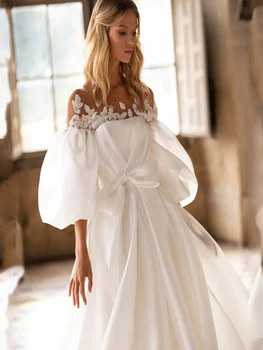Bohemijos Scoop-Line Vestuvių Suknelė Moterims Elegantiškas Sluoksniuotos Rankovėmis Backless Vestuvinės Suknelės Pagal Užsakymą Pagaminti Valyti Traukinys
